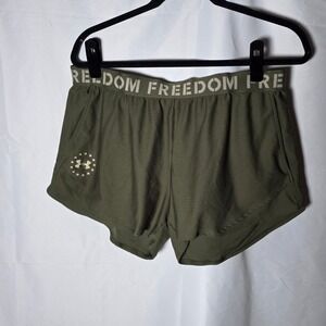 Under Armour Women's Freedom Logo Athletic Shorts Olive Green XL‎ Loose Fit